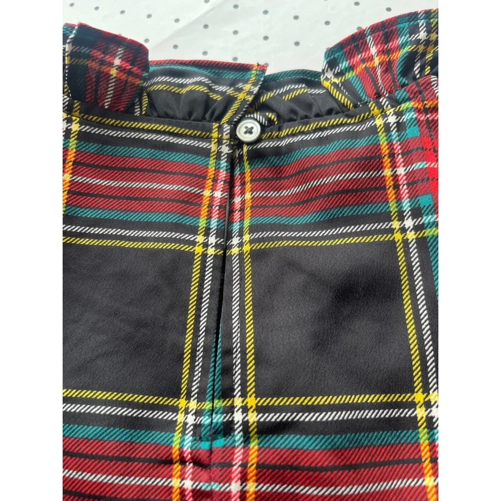 J.Crew Black Tartan Plaid Bow Neck Holiday Shift Dress Pockets 8